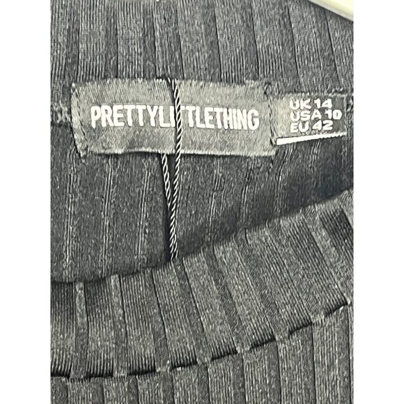 Pretty Little Thing Womens 10 Black Ribbed Knit Bodycon Mini Dress - Picture 6 of 12